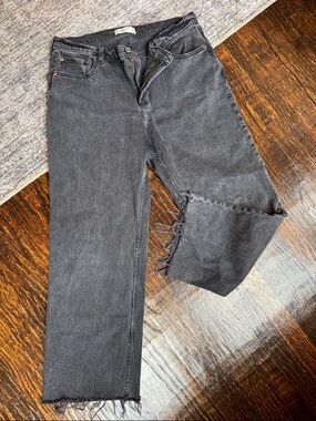 Abercrombie & Fitch Black Straight Jeans with Raw Hem